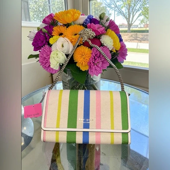 Kate Spade NWT Multicolor Stripe Fabric and Leather Shoulder Bag - Picture 2 of 10